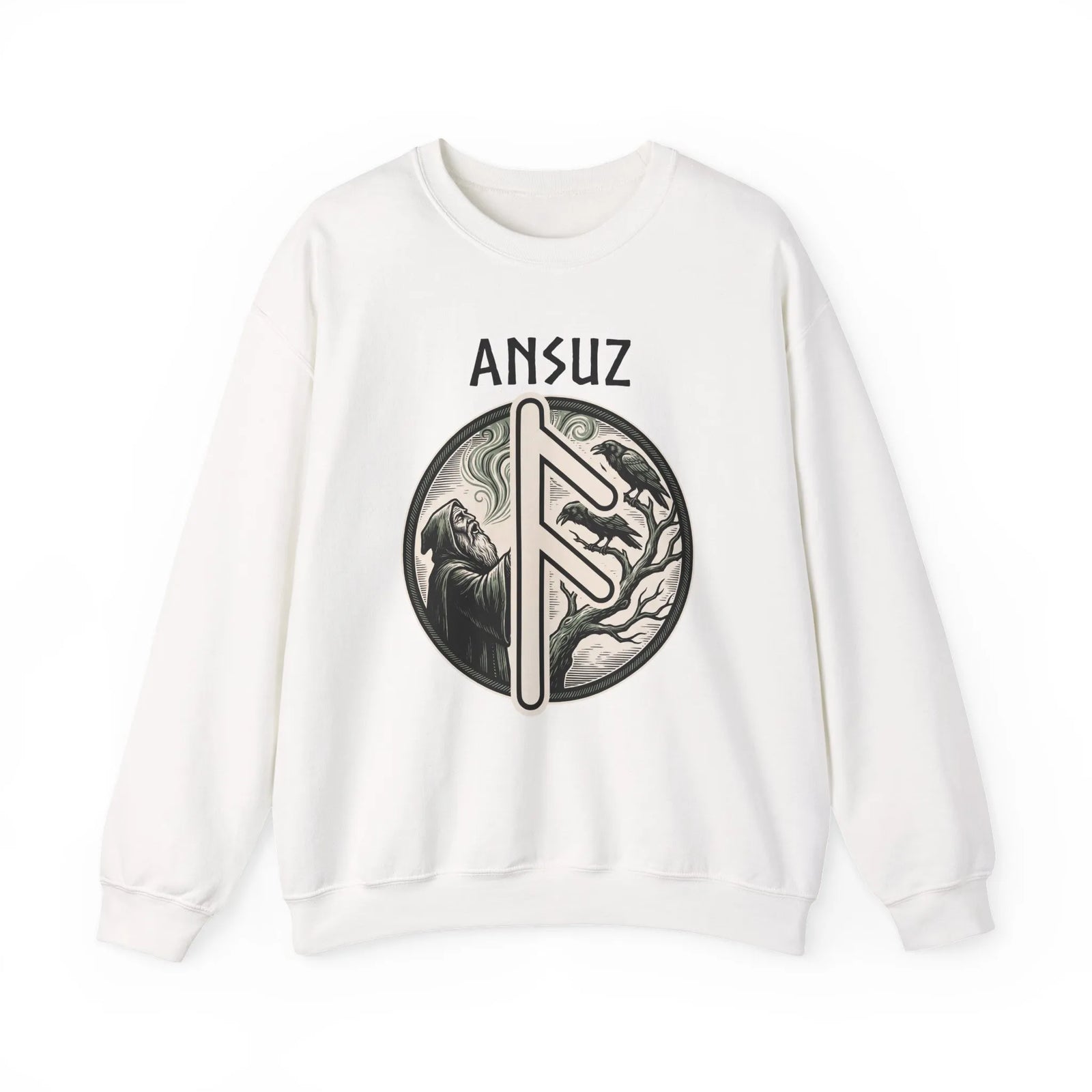 Ansuz Rune Divine Speech Sweatshirt - Heavy Blend Fleece Crewneck - Unisex Off White
