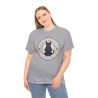 Meditating Cat Sacred Geometry Alchemist T-Shirt - Heavy Cotton Classic Fit Tee - Unisex White
