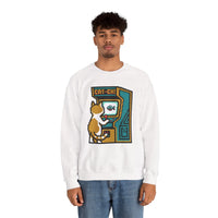 Arcade Night Pixel Gaming Cats Sweatshirt - Heavy Blend Fleece Crewneck - Unisex White