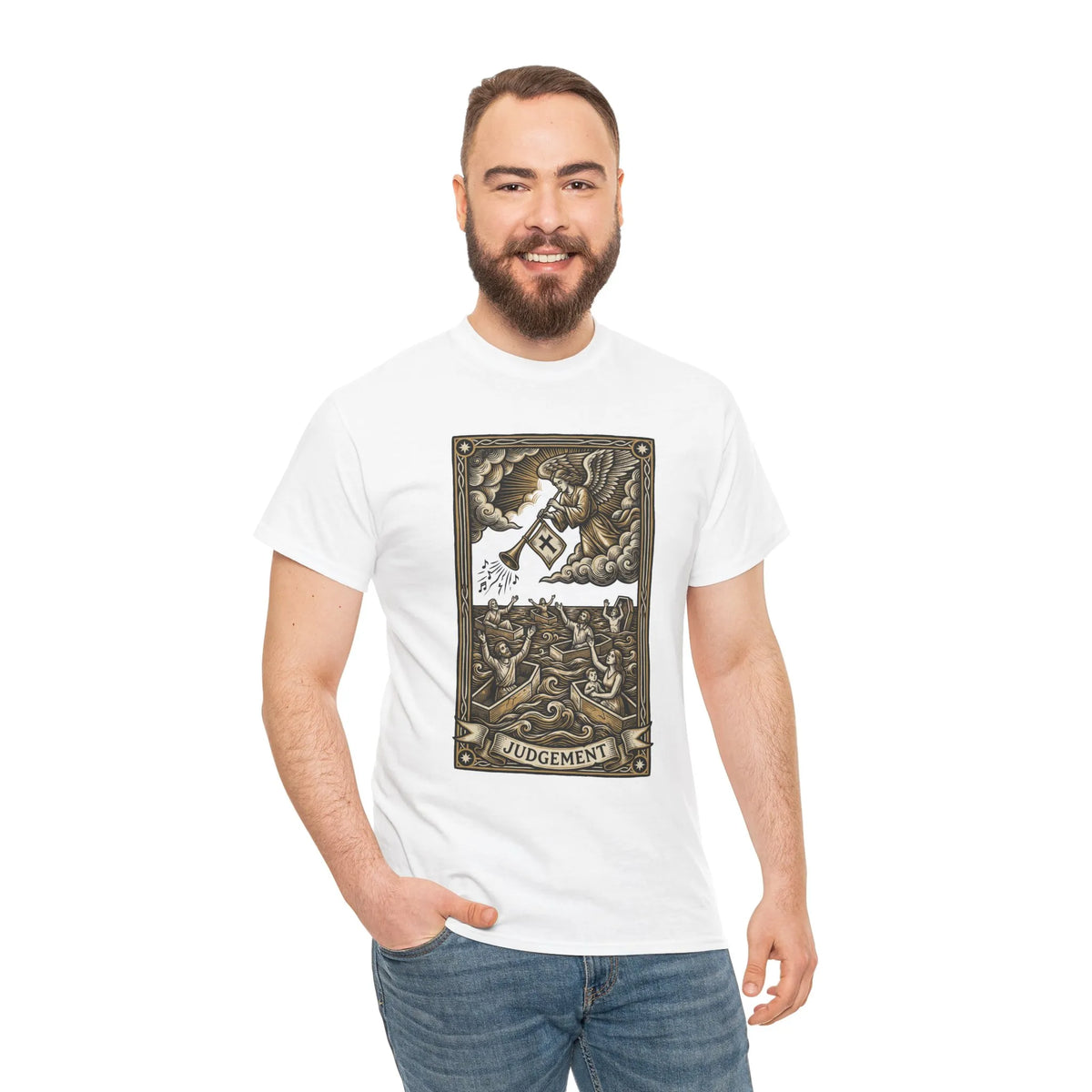 Judgement Angel Graphic T-Shirt - Heavy Cotton Classic Fit Tee - Unisex White
