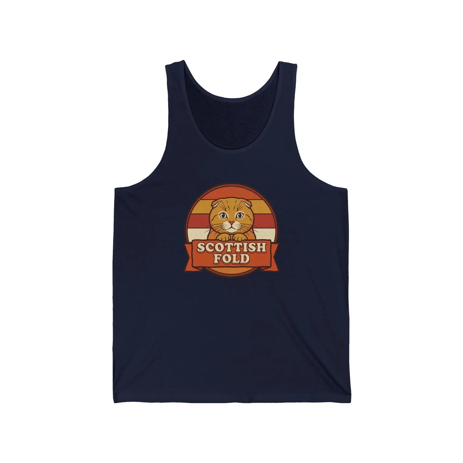 Scottish Fold Retro Sunset Tank Top - Soft Jersey Retail Fit - Unisex White