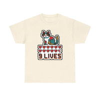 Nine Lives 8-Bit Pixel Gaming Cat T-Shirt - Heavy Cotton Classic Fit - Unisex White