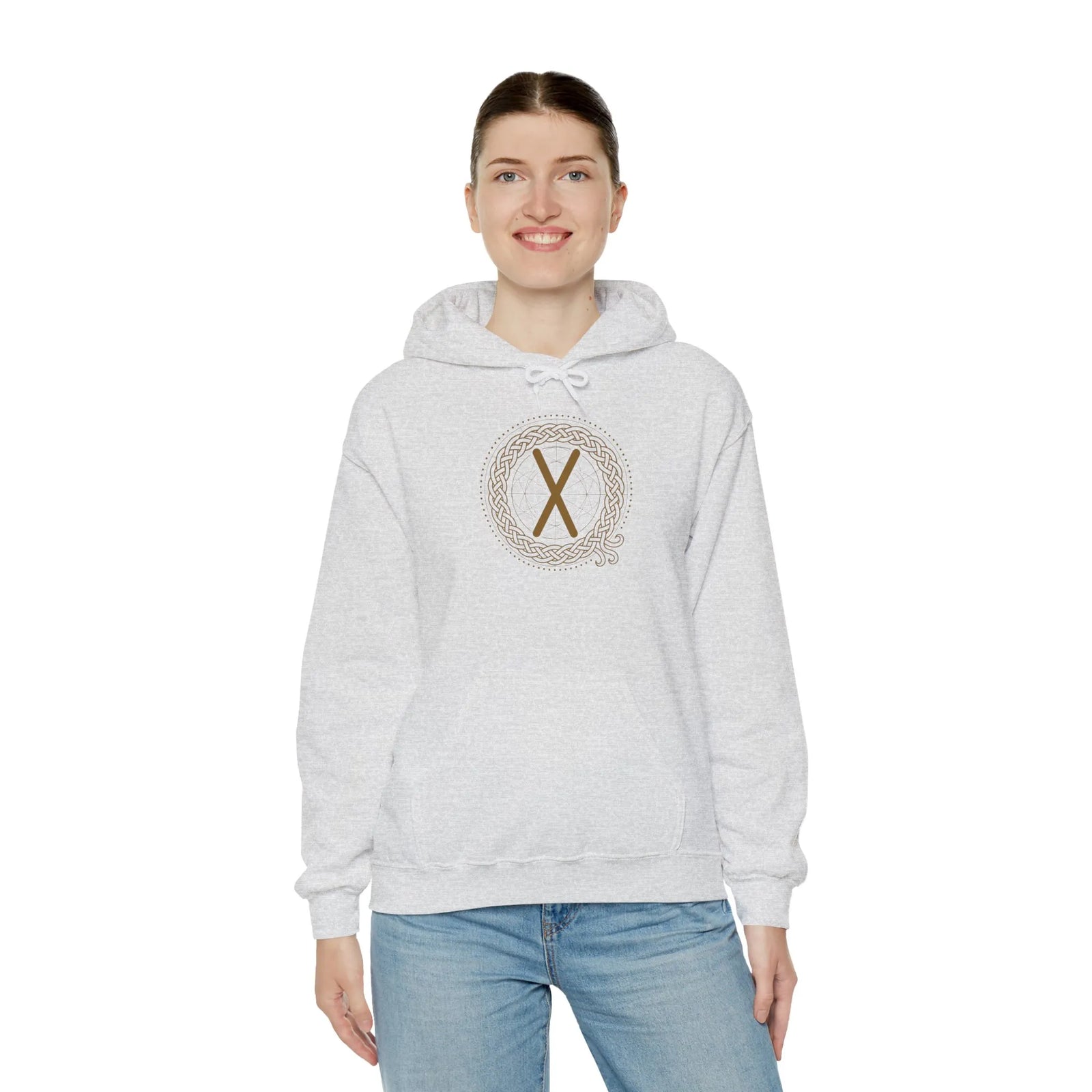 Gebo Rune Norse Graphic Hoodie - Heavy Blend Fleece Pullover - Unisex White