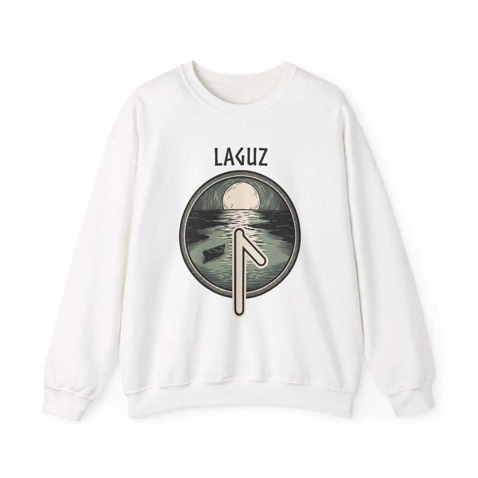 Laguz Rune Water Lifeblood Sweatshirt - Heavy Blend Fleece Crewneck - Unisex White