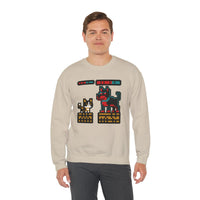 8-Bit Pixel Gaming Cats Boss Fight Sweatshirt - Heavyweight Cotton Blend Crewneck - Unisex Ash