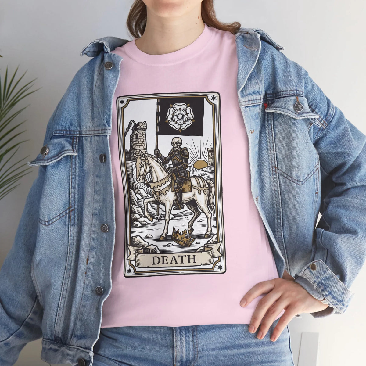 Death Tarot Card Knight Graphic T-Shirt - Heavyweight 100% Cotton Classic Fit Tee - Unisex White