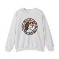 Norse Woodcut Cat & Raven Sweatshirt - Classic Fit Heavy Blend Crewneck - Unisex White