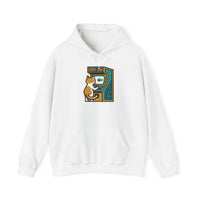 Arcade Gaming Pixel Cat Hoodie - Classic Fit Cotton Blend Pullover - Unisex White