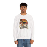German Shepherd Retro 70s Sunset Sweatshirt - Heavy Blend Cotton Blend Crewneck - Unisex White
