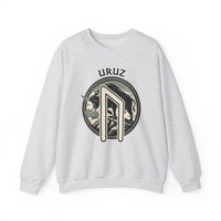 Uruz Rune Bull Norse Mythology Sweatshirt - Heavy Blend Cotton Poly Crewneck - Unisex White