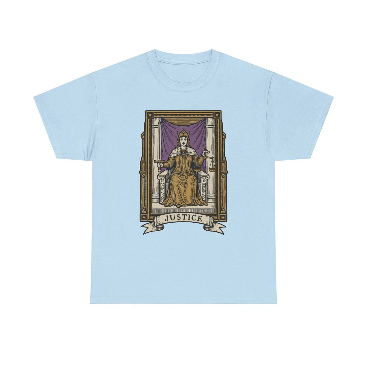Justice Tarot Card Graphic T-Shirt - Heavy Cotton Classic Fit Tee - Unisex White