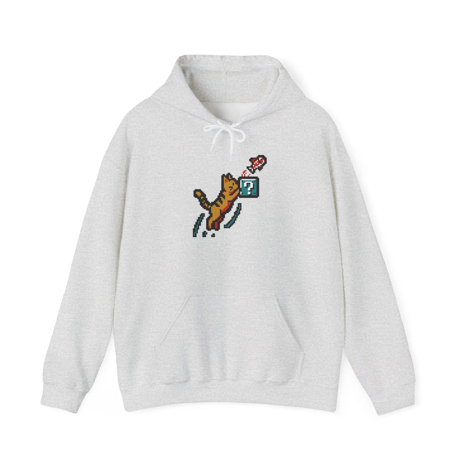 Power Up 8-Bit Pixel Gaming Cats Hoodie - Heavy Blend Fleece Pullover - Unisex White