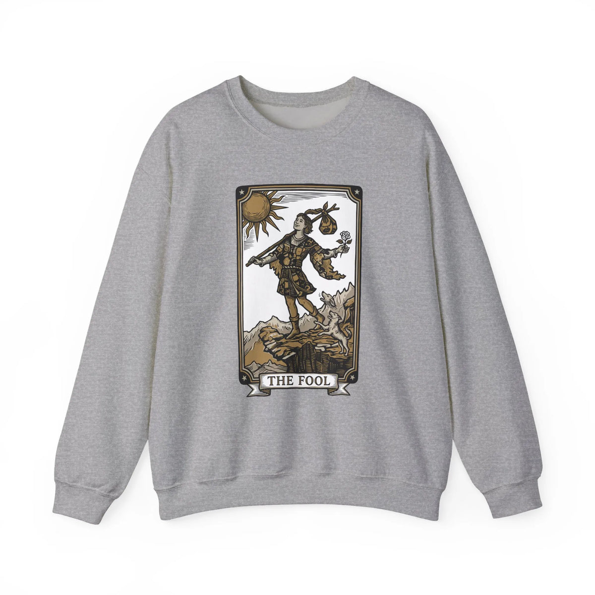 The Fool Tarot Card Graphic Sweatshirt - Heavy Blend Crewneck Fleece - Unisex White