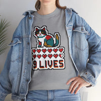 Nine Lives 8-Bit Pixel Gaming Cat T-Shirt - Heavy Cotton Classic Fit - Unisex White