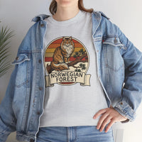Norwegian Forest Cat Retro Sunset T-Shirt - Heavy Cotton Classic Fit Tee - Unisex White