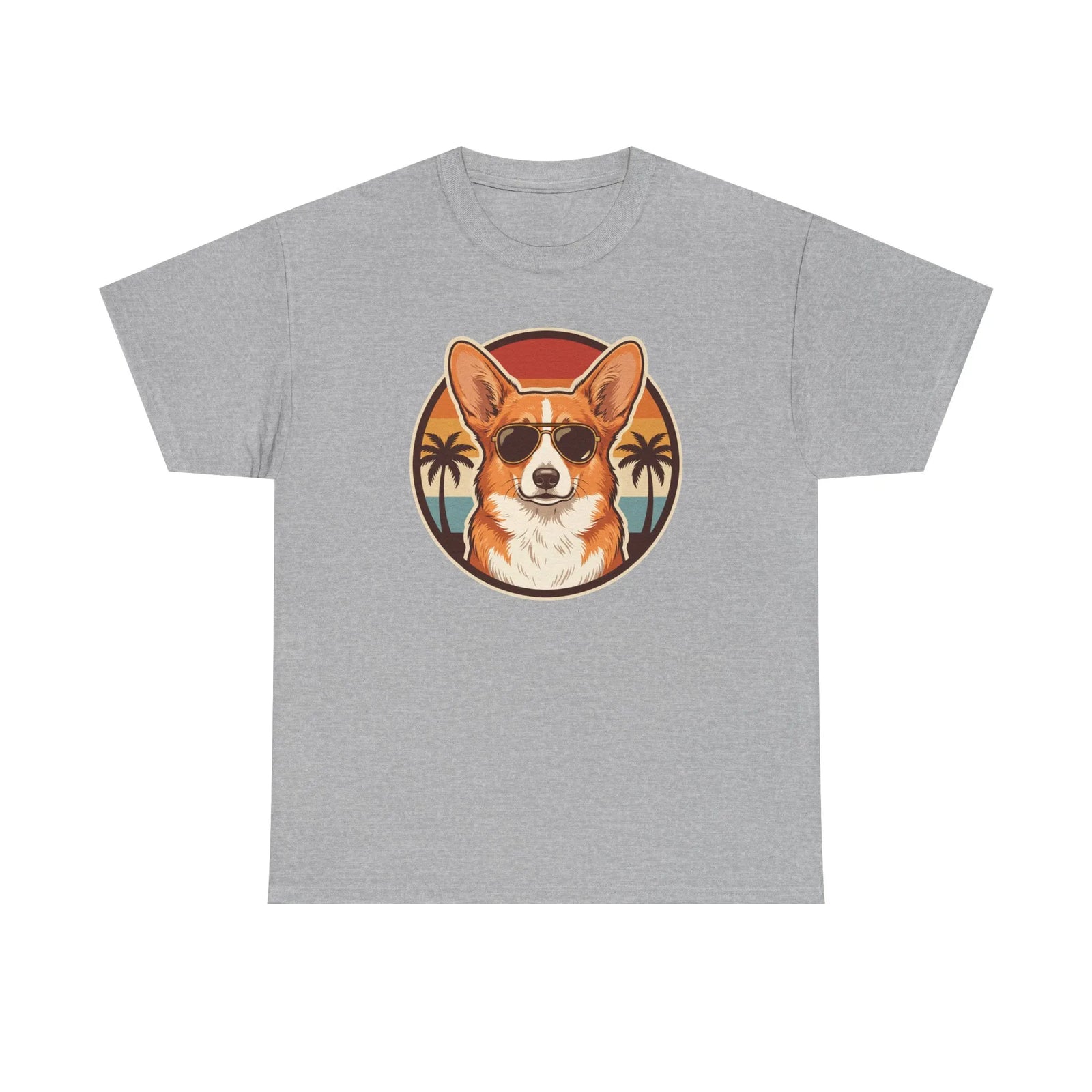 Cool Corgi Aviator Sunset T-Shirt - Heavy Cotton Classic Fit Tee - Unisex White