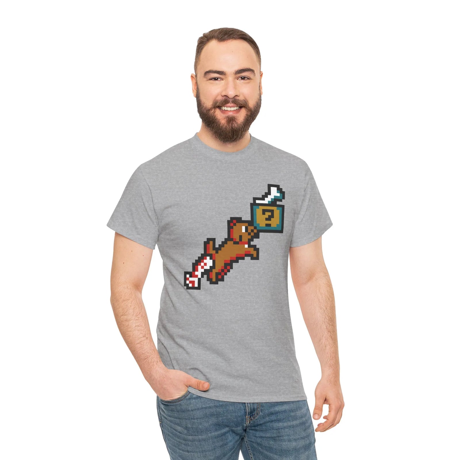 8-Bit Pixel Gaming Dogs T-Shirt - Heavy Cotton Classic Fit Tee - Unisex White