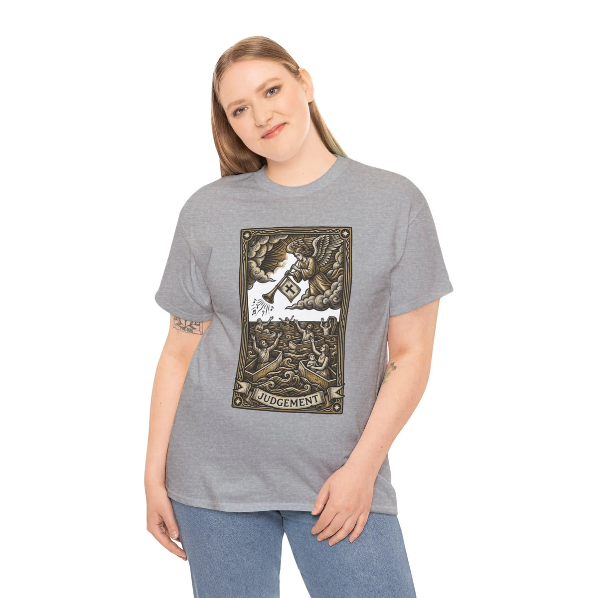 Judgement Angel Graphic T-Shirt - Heavy Cotton Classic Fit Tee - Unisex White