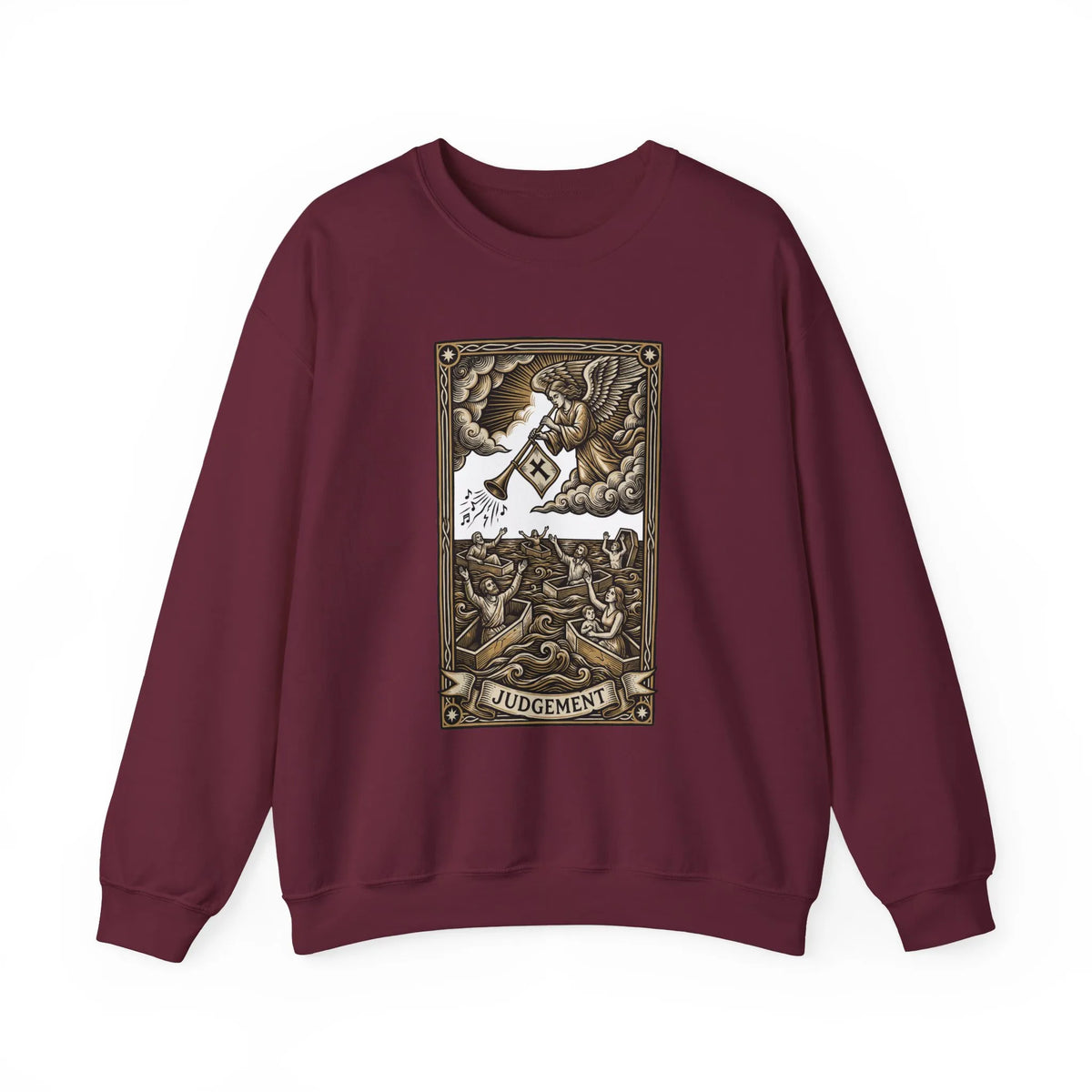Judgement Tarot Card Graphic Sweatshirt - Heavy Blend Classic Fit Crewneck - Unisex White