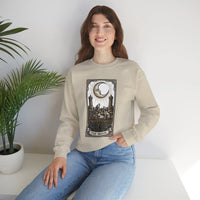 Moon Tarot Card Wolves Graphic Sweatshirt - Heavy Blend Fleece Crewneck - Unisex White