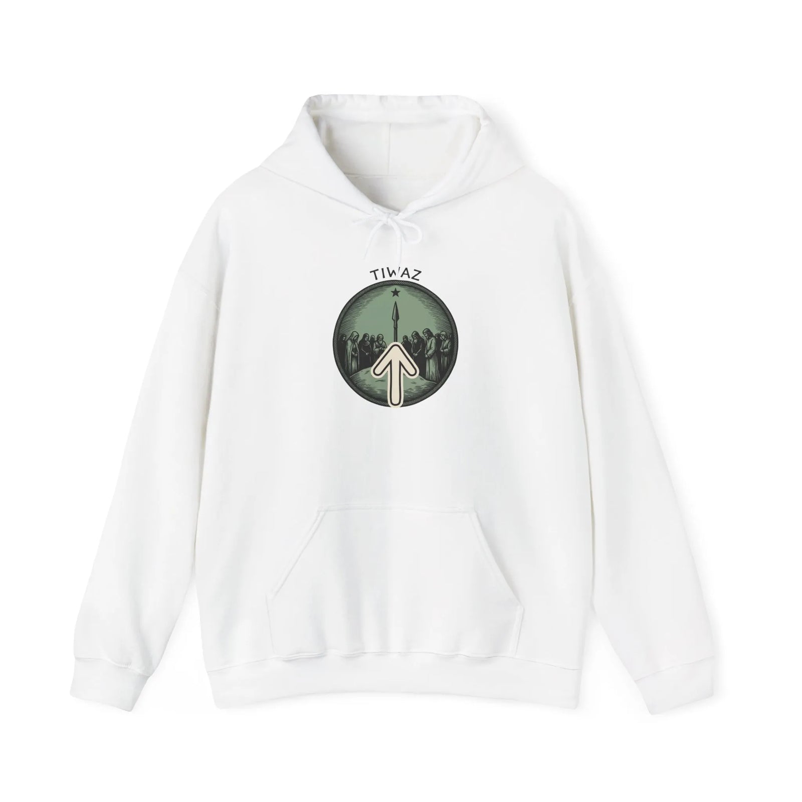 Tiwaz Rune Justice Symbol Hoodie - Heavy Blend Cotton-Poly Fleece Pullover - Unisex Off White