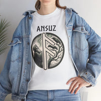 Ansuz Rune Divine Speech Graphic T-Shirt - Heavy Cotton Classic Fit Tee - Unisex White