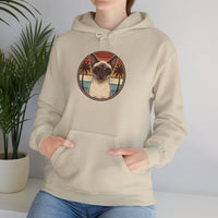 Siamese Cat Retro Sunset Aviator Hoodie - Heavy Blend Fleece Pullover - Unisex White