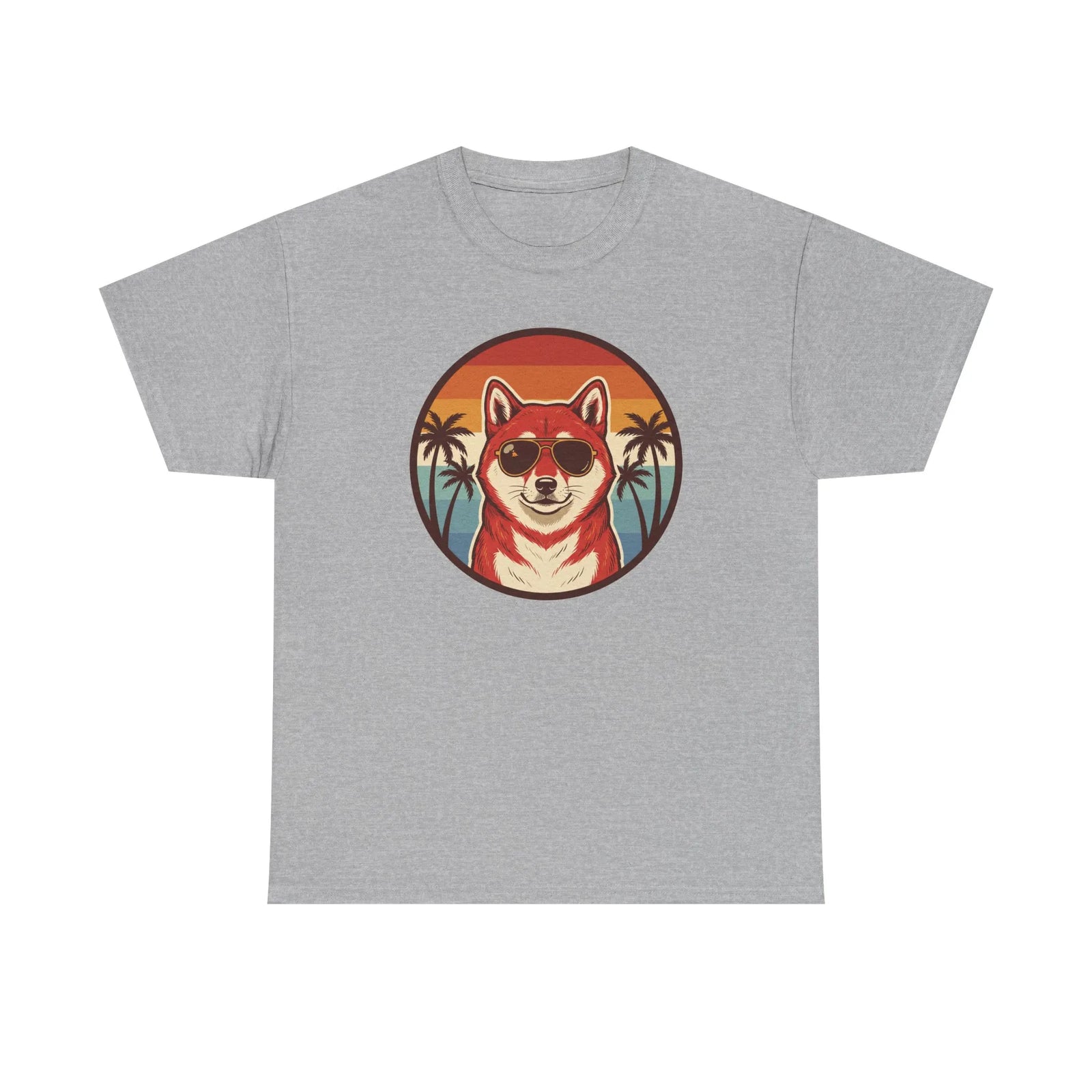 Shiba Inu Aviator Sunset T-Shirt - Heavy Cotton Classic Fit Tee - Unisex White