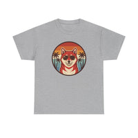 Shiba Inu Aviator Sunset T-Shirt - Heavy Cotton Classic Fit Tee - Unisex White