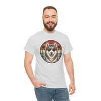 Siberian Husky Aviator Sunset T-Shirt - Heavyweight Classic Fit Cotton Tee - Unisex White