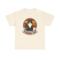 Tuxedo Cat Retro Sunset Graphic T-Shirt - Heavy Cotton Classic Fit Tee - Unisex White