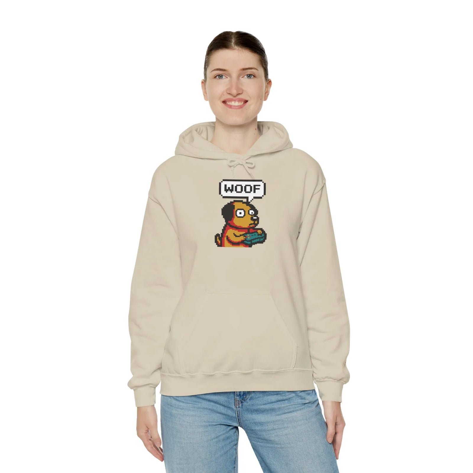 Player One 8-Bit Gaming Dog Hoodie - Soft Cotton-Poly Blend Fleece - Unisex White