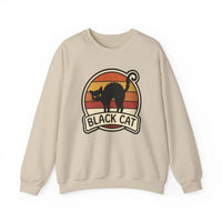 Black Cat Retro Sunset Sweatshirt - Heavy Blend Crewneck Fleece - Unisex White