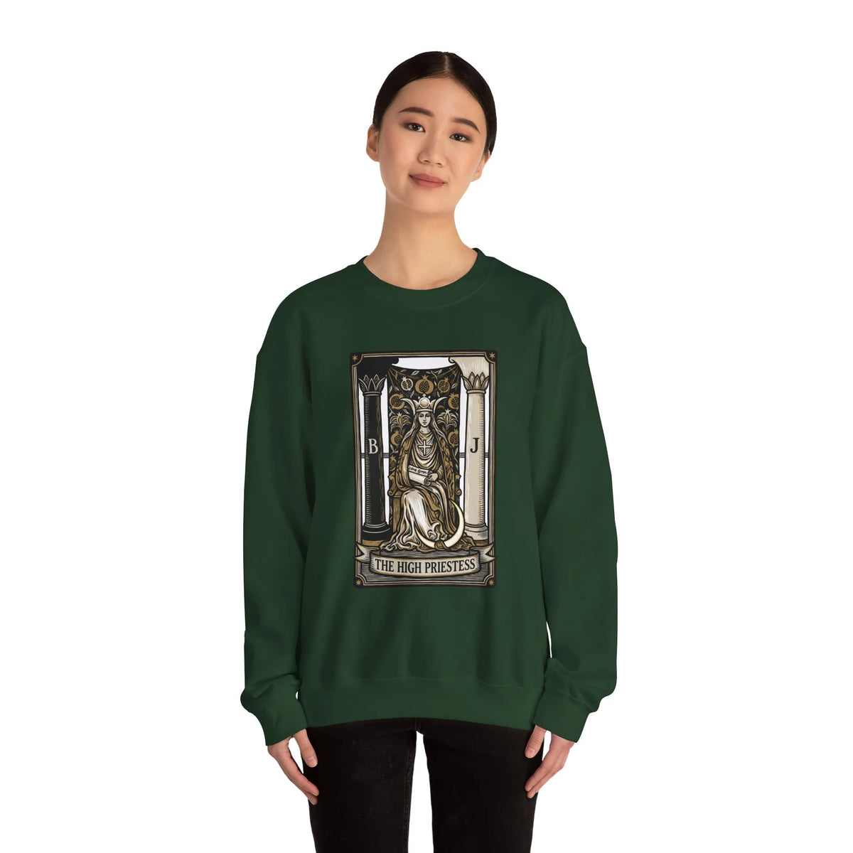 The High Priestess Tarot Card Sweatshirt - Heavy Blend Fleece Crewneck - Unisex White