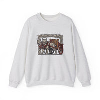 Freyja's Sacred Cats Norse Woodcut Sweatshirt - Heavy Blend Crewneck Fleece - Unisex White