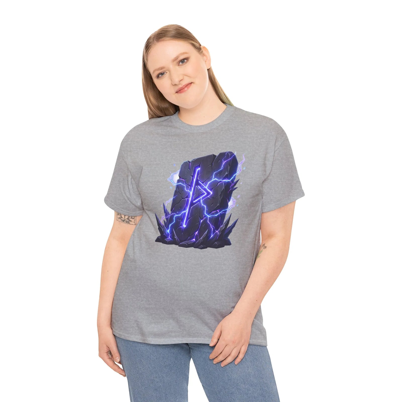 Thurisaz Rune Lightning Graphic T-Shirt - Heavy Cotton Classic Fit Tee - Unisex White