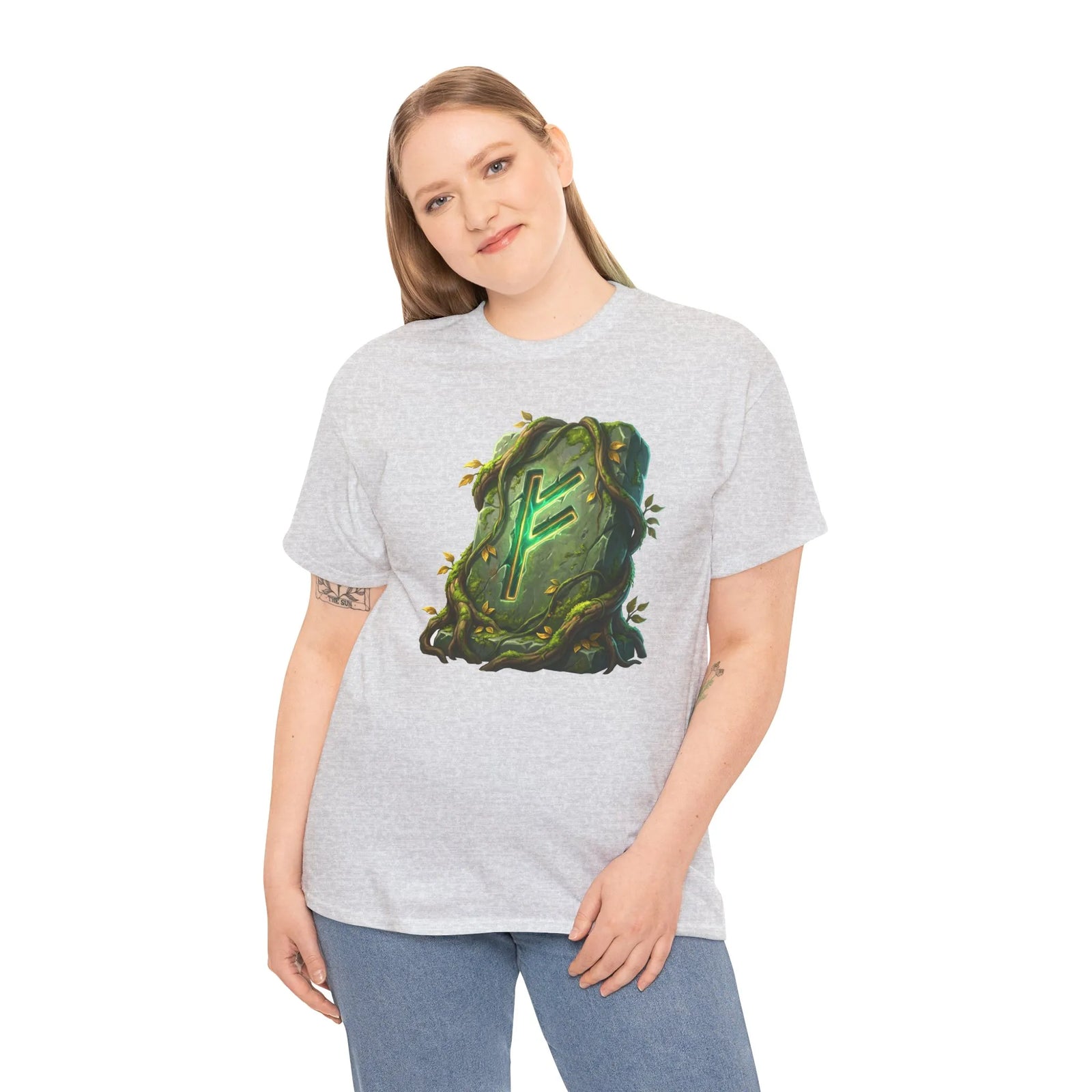 Fehu Rune Wealth Symbol T-Shirt - Heavy Cotton Classic Fit Tee - Unisex White