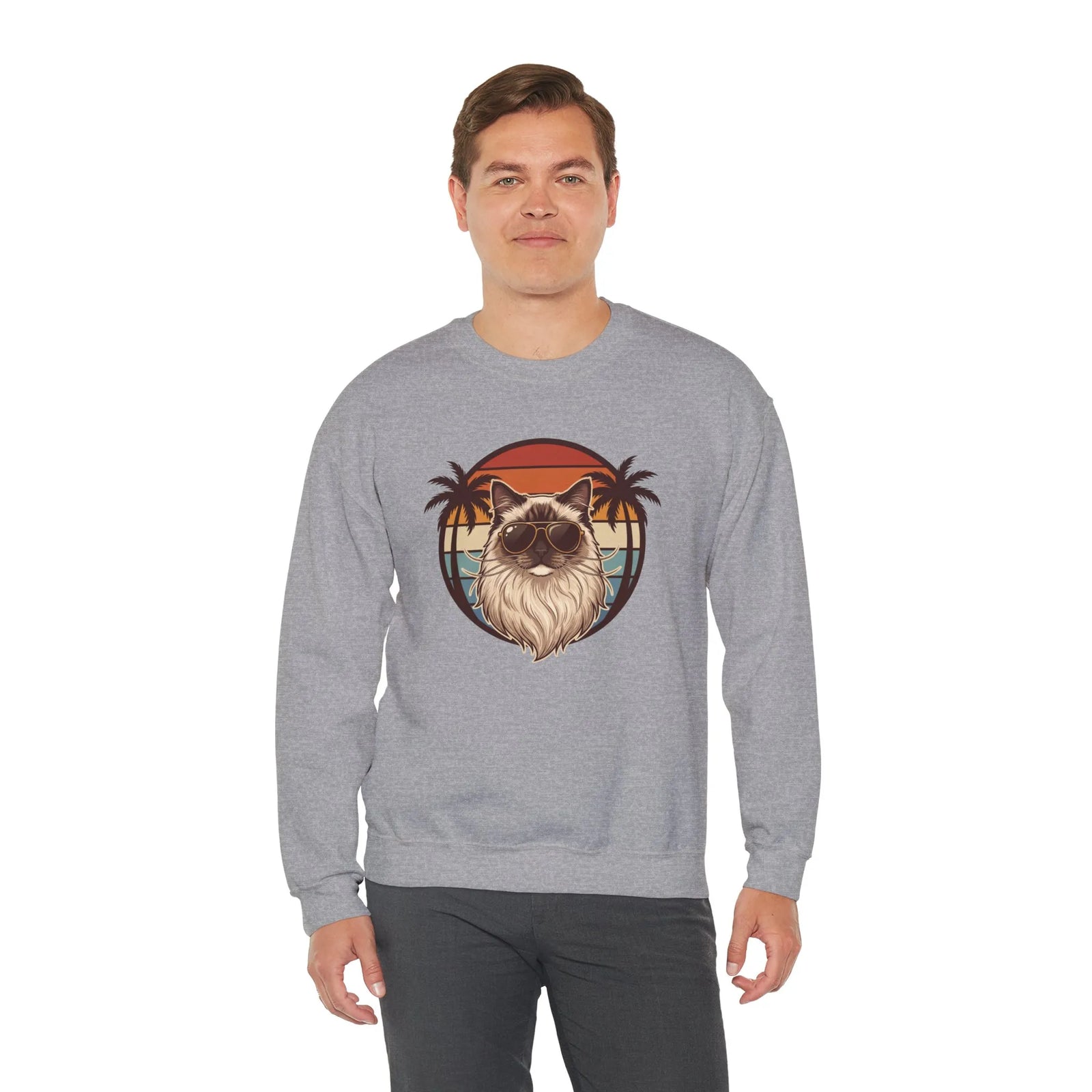 Ragdoll Cool Cat 70s Sunset Aviators Sweatshirt - Classic Fit Midweight Crewneck - Unisex White