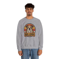 Retro 70s Sunset Bulldog Sweatshirt - Heavy Blend Cotton-Poly Crewneck - Unisex White