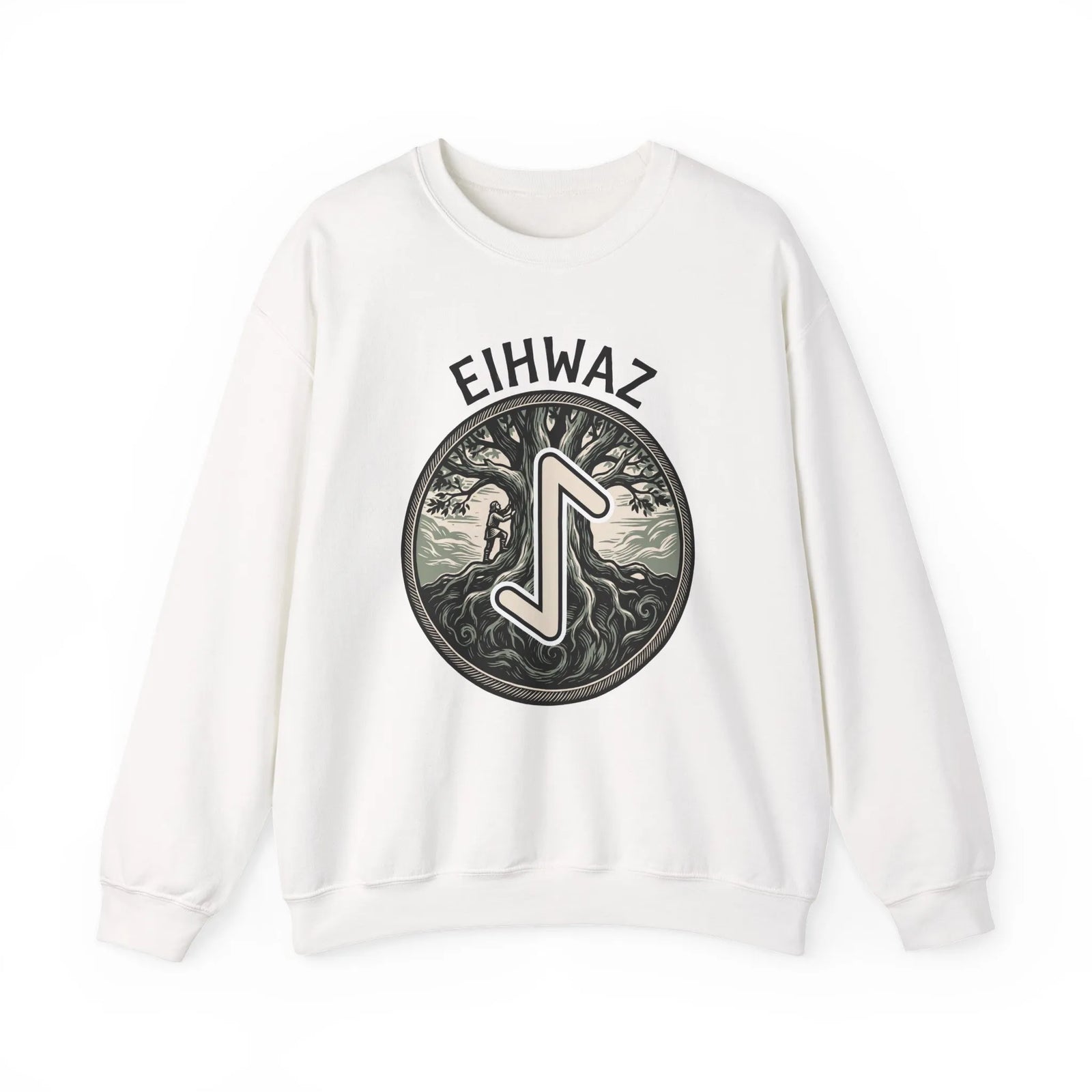 Eihwaz Yew Tree Rune Sweatshirt - Medium-Heavy Fleece Crewneck - Unisex White