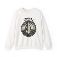 Eihwaz Yew Tree Rune Sweatshirt - Medium-Heavy Fleece Crewneck - Unisex White