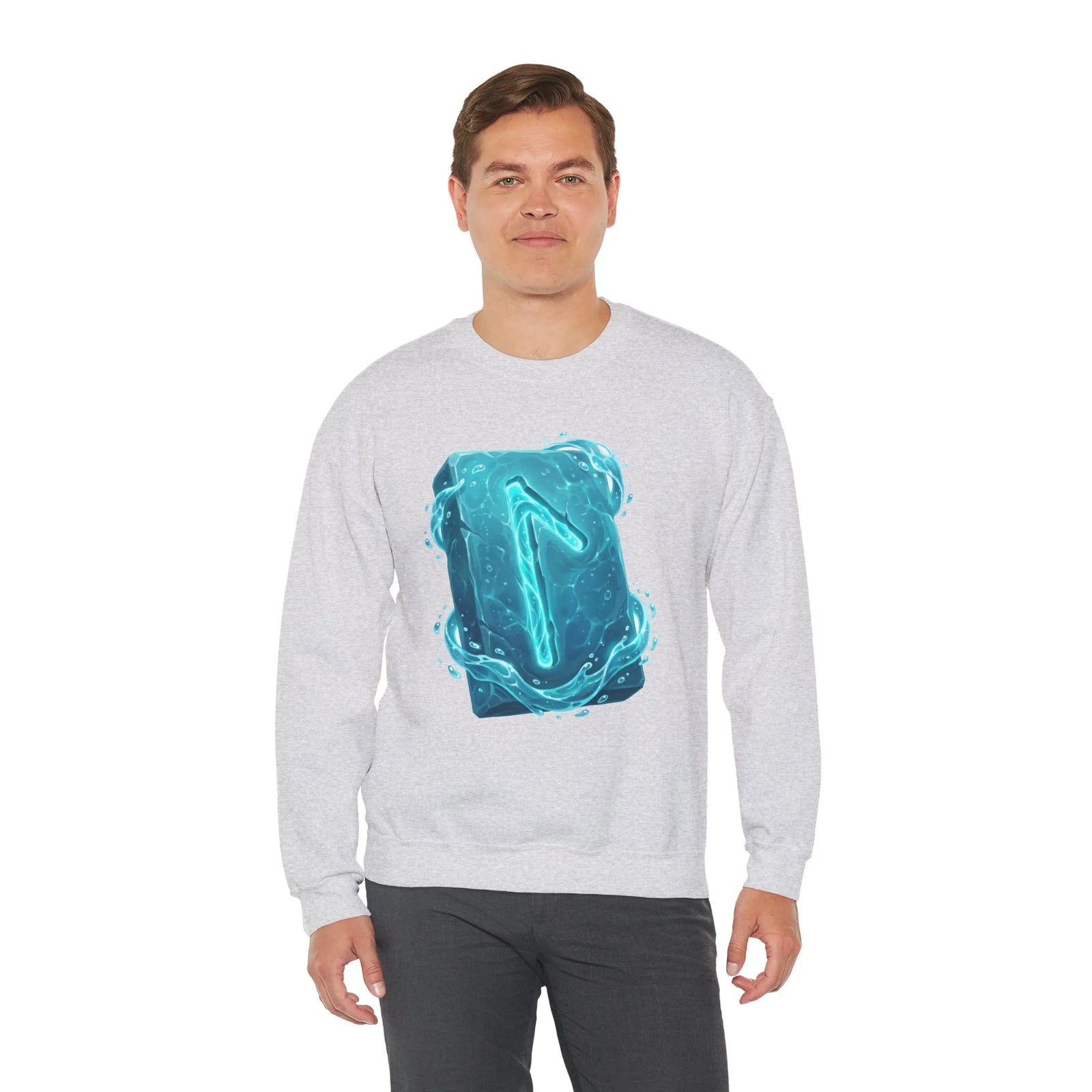 Laguz Water Rune Symbol Sweatshirt - Heavy Blend Crewneck Fleece - Unisex Ash Gray