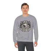 Skull Throne Heavy Metal Cats Sweatshirt - Heavy Blend Fleece Crewneck - Unisex White