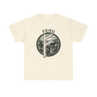 Fehu Rune Wealth Symbol T-Shirt - Heavy Cotton Classic Fit Tee - Unisex White