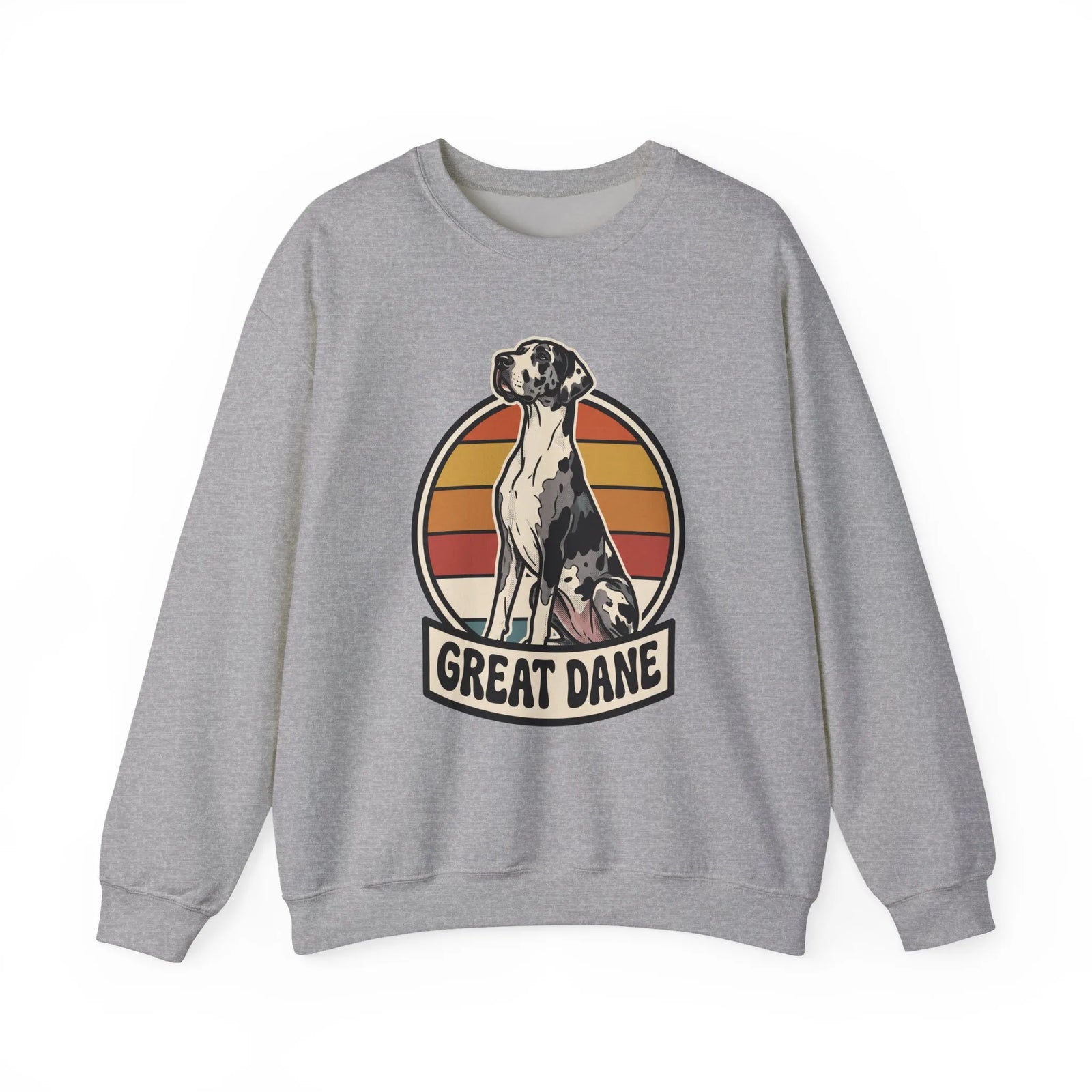 Great Dane Retro Sunset Breeds Sweatshirt - Heavy Blend Crewneck 50/50 Cotton Poly - Unisex White