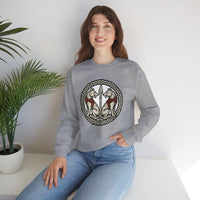 Odin's Wolves Geri & Freki Woodcut Sweatshirt - Heavy Blend Cotton Poly Crewneck - Unisex White