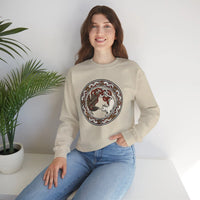 Norse Woodcut Cat & Raven Sweatshirt - Classic Fit Heavy Blend Crewneck - Unisex White