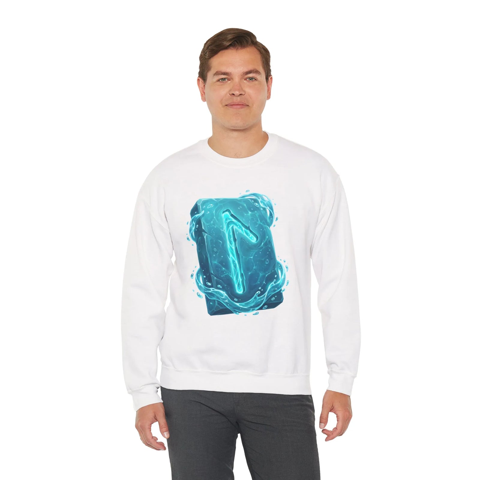 Laguz Water Rune Symbol Sweatshirt - Heavy Blend Crewneck Fleece - Unisex Ash Gray