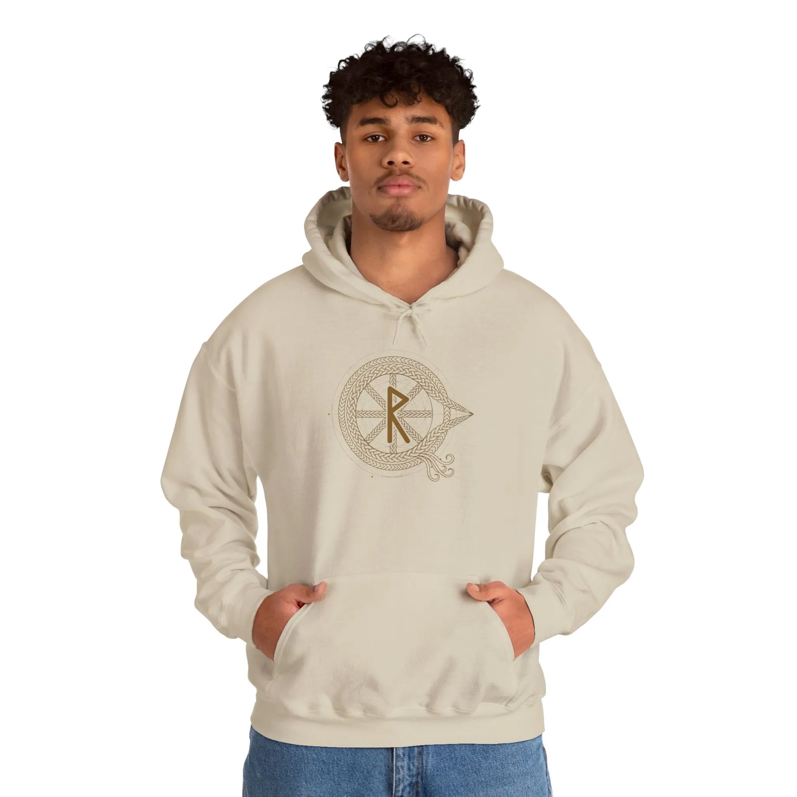 Raido Rune Journey Graphic Hoodie - Heavy Blend Fleece Pullover - Unisex White