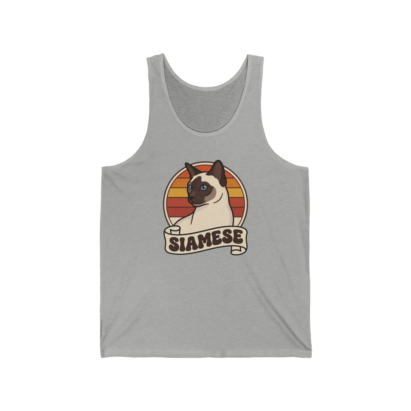 Retro 70s Sunset Siamese Cat Tank Top - Soft Lightweight Combed Cotton Tank - Unisex White
